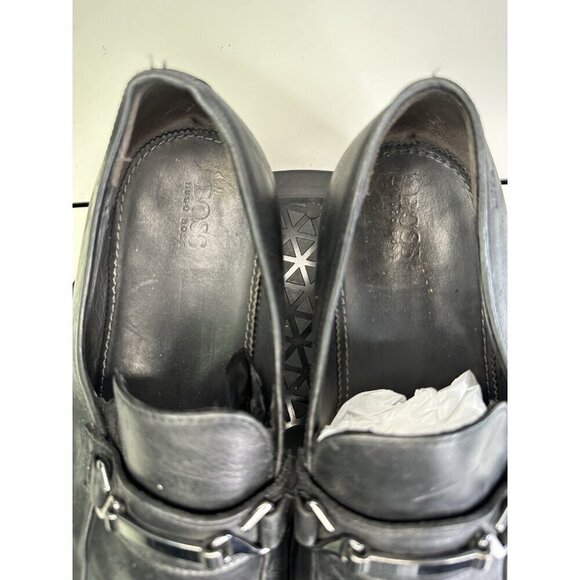 HUGO BOSS Men Size 8 Vero Cuoio Black Leather Horsebit Slip On Loafers Shoes main image 6
